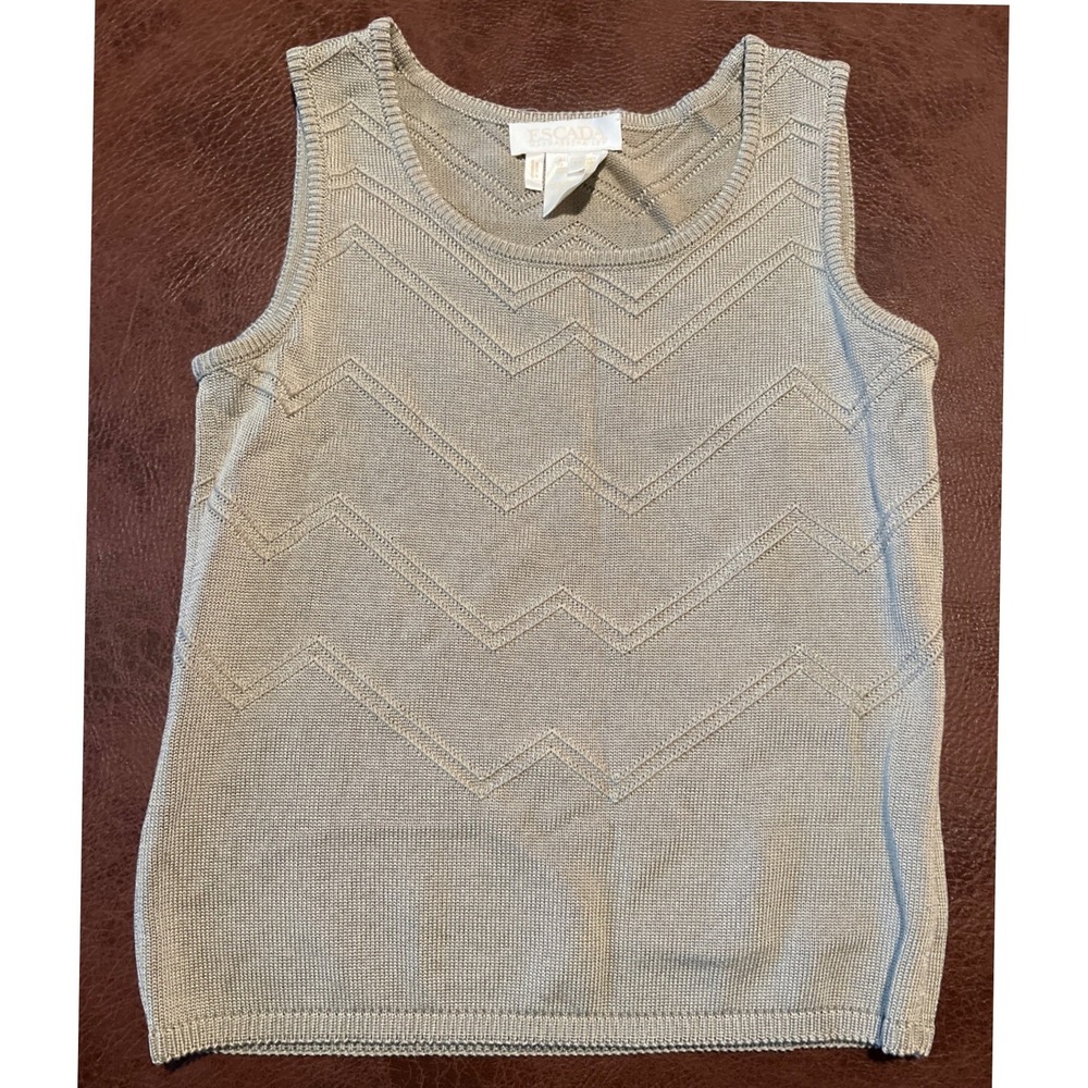 Escada Margaretha‎ Ley Vintage Chevron Knit Tank Top Champagne Taupe EU 34 XS